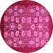 Round Machine Washable Oriental Pink Industrial Rug, wshurb861pnk