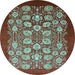 Round Machine Washable Oriental Light Blue Industrial Rug, wshurb861lblu