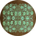 Round Oriental Turquoise Industrial Rug, urb861turq