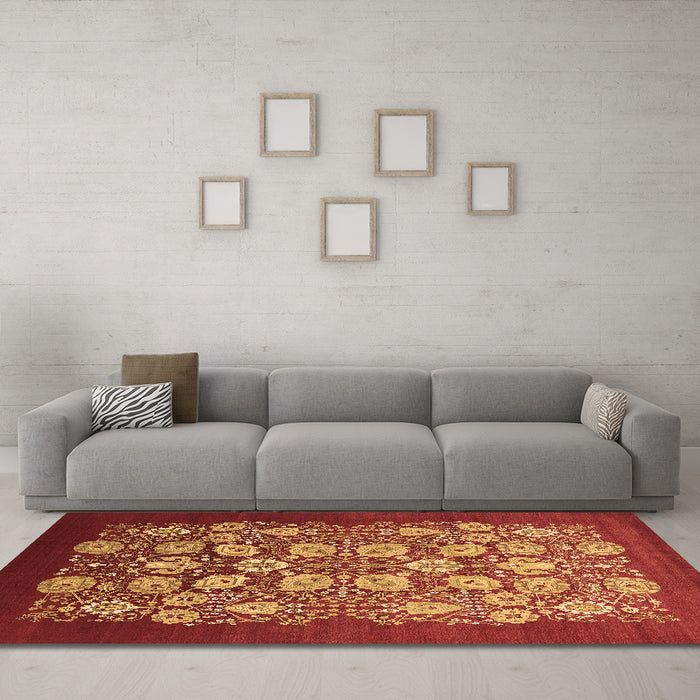 Machine Washable Oriental Brown Industrial Rug in a Living Room,, wshurb861brn