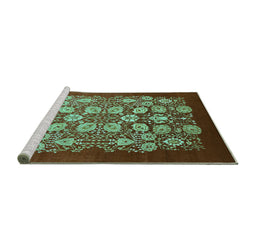 Sideview of Machine Washable Oriental Turquoise Industrial Area Rugs, wshurb861turq