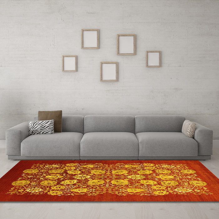 Machine Washable Oriental Yellow Industrial Rug in a Living Room, wshurb861yw
