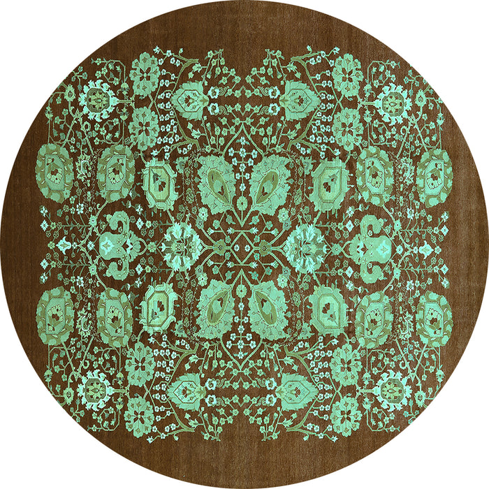 Round Machine Washable Oriental Turquoise Industrial Area Rugs, wshurb861turq