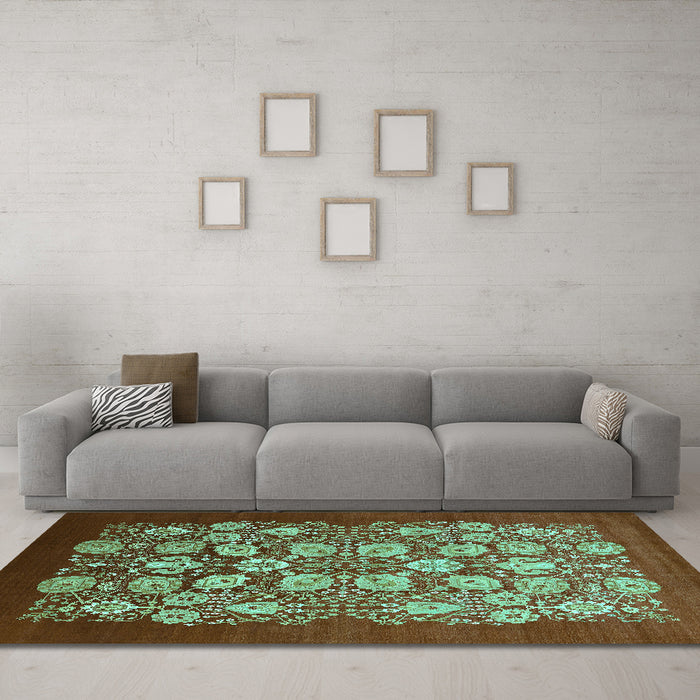 Machine Washable Oriental Turquoise Industrial Area Rugs in a Living Room,, wshurb861turq
