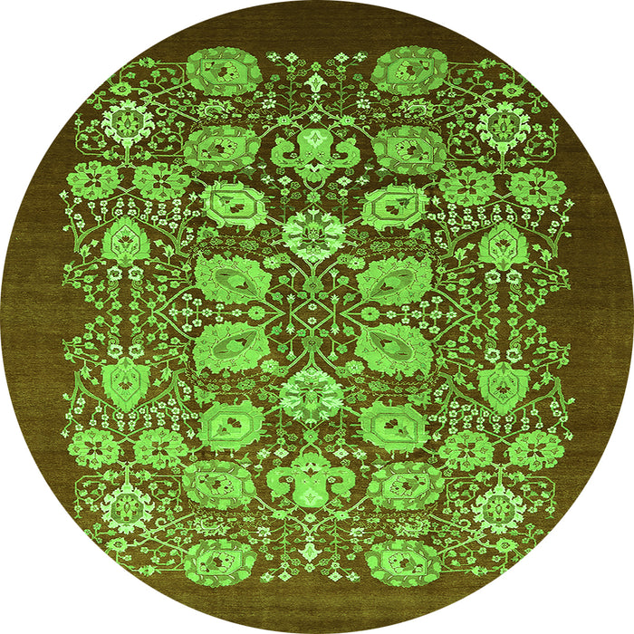 Round Machine Washable Oriental Green Industrial Area Rugs, wshurb861grn