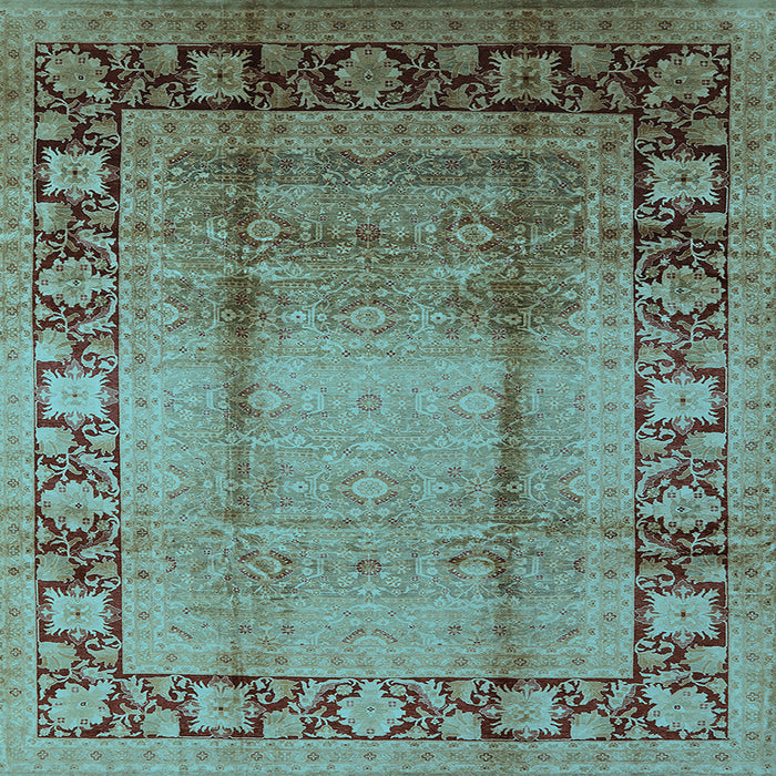 Square Machine Washable Oriental Light Blue Industrial Rug, wshurb862lblu