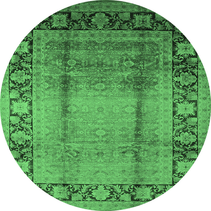 Round Machine Washable Oriental Emerald Green Industrial Area Rugs, wshurb862emgrn