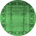 Round Machine Washable Oriental Emerald Green Industrial Area Rugs, wshurb862emgrn