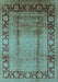 Machine Washable Oriental Light Blue Industrial Rug, wshurb862lblu