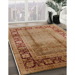 Mid-Century Modern Mahogany Brown Oriental Rug in Family Room, urb862
