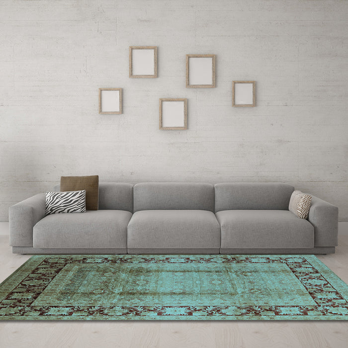 Machine Washable Oriental Light Blue Industrial Rug in a Living Room, wshurb862lblu
