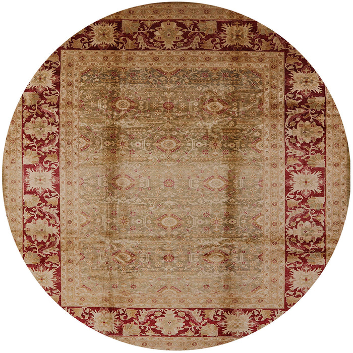 Round Mid-Century Modern Mahogany Brown Oriental Rug, urb862