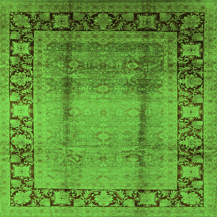 Square Machine Washable Oriental Green Industrial Area Rugs, wshurb862grn