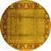 Round Oriental Yellow Industrial Rug, urb862yw