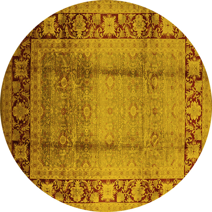 Round Machine Washable Oriental Yellow Industrial Rug, wshurb862yw