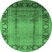 Round Oriental Emerald Green Industrial Rug, urb862emgrn