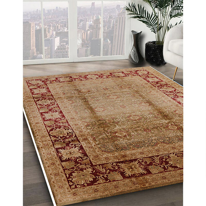 Mid-Century Modern Mahogany Brown Oriental Rug in Family Room, urb862