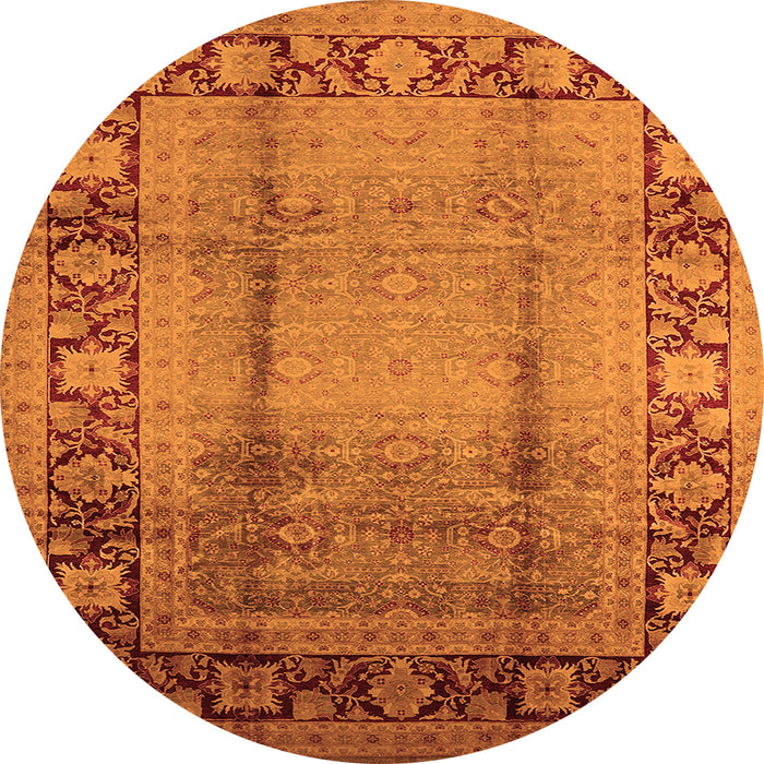 Round Machine Washable Oriental Orange Industrial Area Rugs, wshurb862org