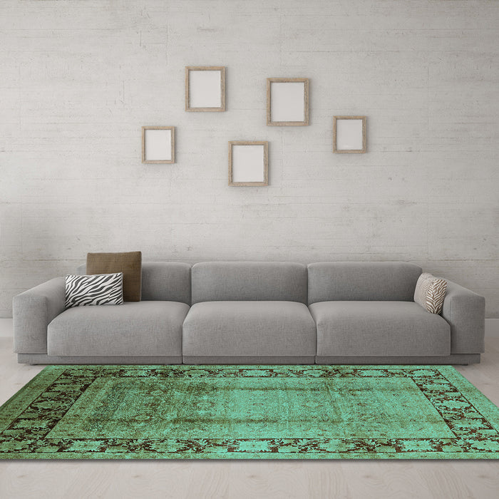 Machine Washable Oriental Turquoise Industrial Area Rugs in a Living Room,, wshurb862turq