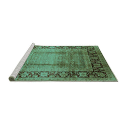 Sideview of Machine Washable Oriental Turquoise Industrial Area Rugs, wshurb862turq