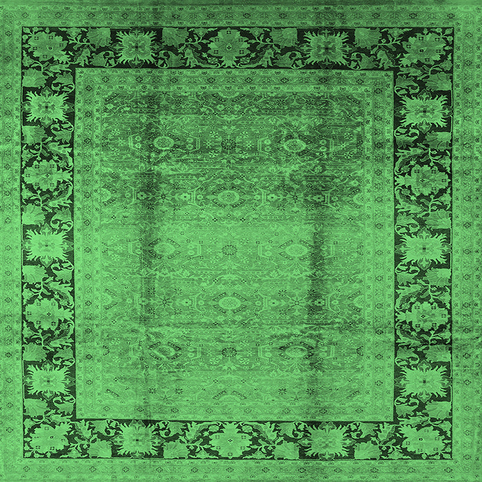 Square Machine Washable Oriental Emerald Green Industrial Area Rugs, wshurb862emgrn
