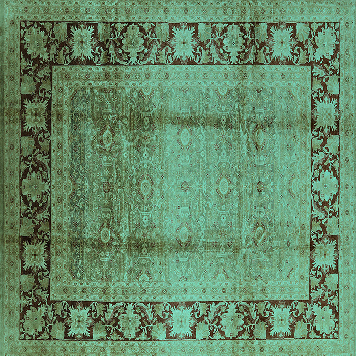 Square Machine Washable Oriental Turquoise Industrial Area Rugs, wshurb862turq