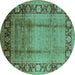 Round Oriental Turquoise Industrial Rug, urb862turq