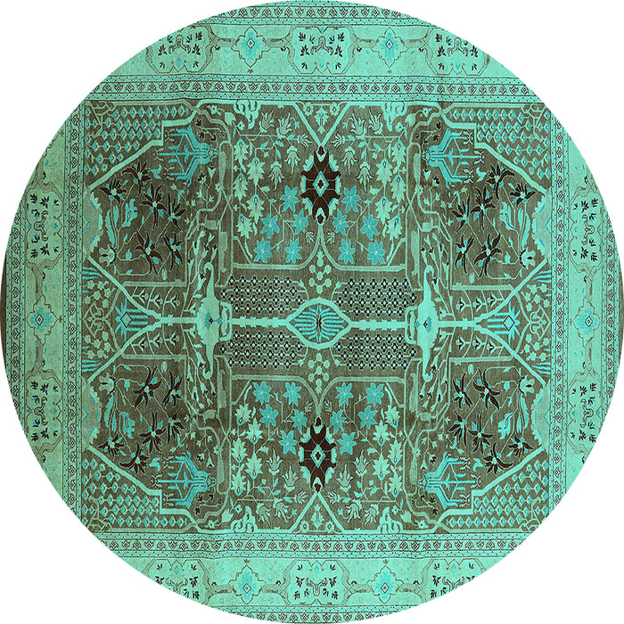 Round Machine Washable Oriental Turquoise Industrial Area Rugs, wshurb863turq