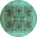 Round Machine Washable Oriental Turquoise Industrial Area Rugs, wshurb863turq