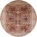 Round Machine Washable Industrial Modern Mahogany Brown Rug, wshurb863