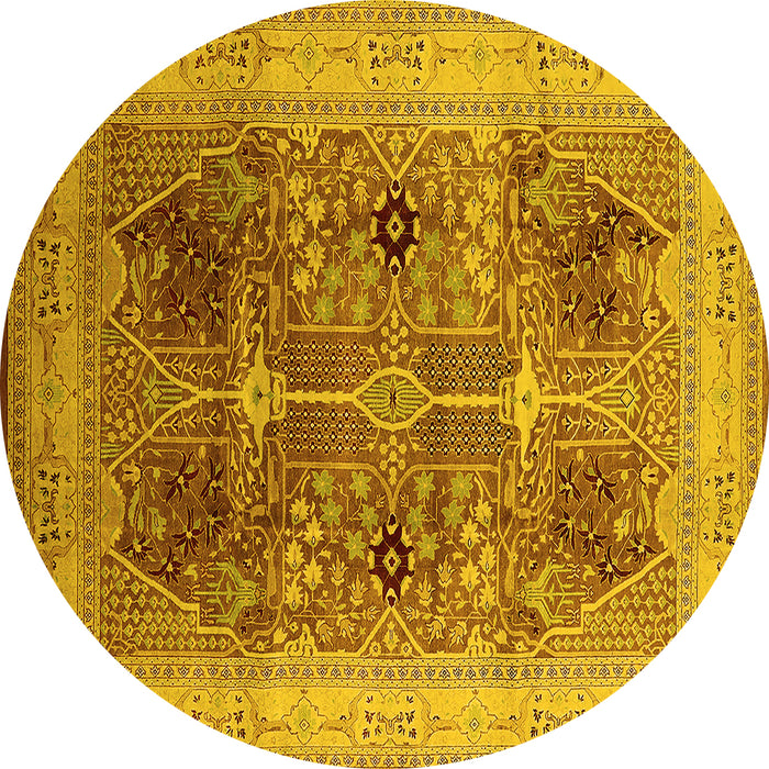 Round Machine Washable Oriental Yellow Industrial Rug, wshurb863yw