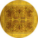 Round Machine Washable Oriental Yellow Industrial Rug, wshurb863yw