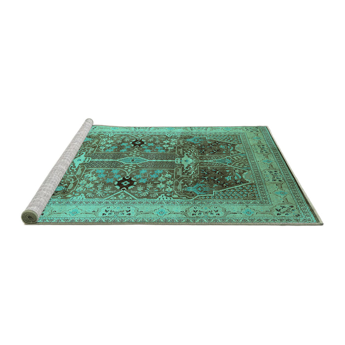 Sideview of Machine Washable Oriental Turquoise Industrial Area Rugs, wshurb863turq