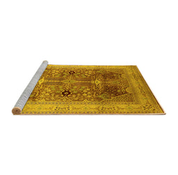 Sideview of Machine Washable Oriental Yellow Industrial Rug, wshurb863yw
