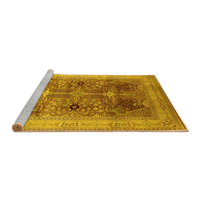 Sideview of Machine Washable Oriental Yellow Industrial Rug, wshurb863yw