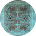 Round Machine Washable Oriental Light Blue Industrial Rug, wshurb863lblu