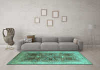 Machine Washable Oriental Turquoise Industrial Rug, wshurb863turq