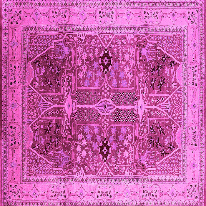 Square Machine Washable Oriental Pink Industrial Rug, wshurb863pnk
