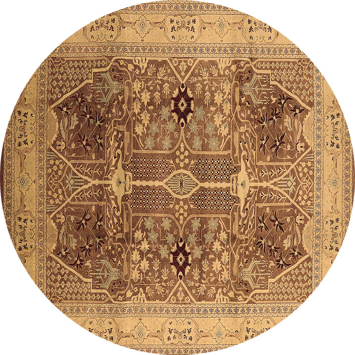 Round Machine Washable Oriental Brown Industrial Rug, wshurb863brn