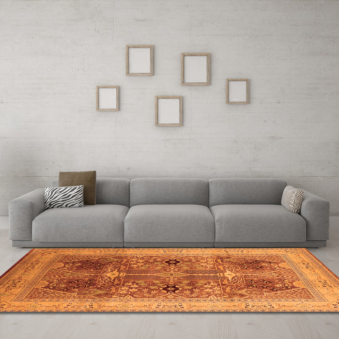 Machine Washable Oriental Orange Industrial Area Rugs in a Living Room, wshurb863org