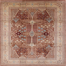 Square Mid-Century Modern Mahogany Brown Oriental Rug, urb863