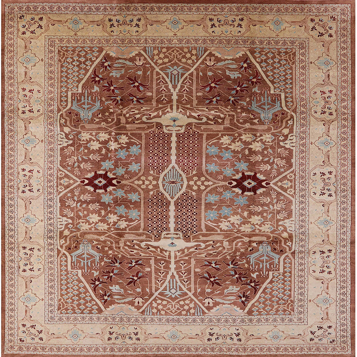 Square Mid-Century Modern Mahogany Brown Oriental Rug, urb863