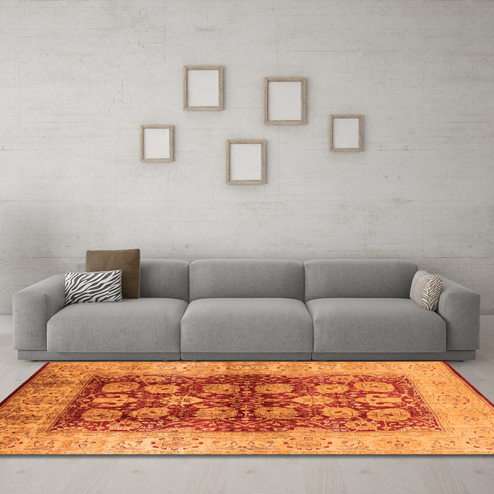 Machine Washable Oriental Orange Industrial Area Rugs in a Living Room, wshurb864org
