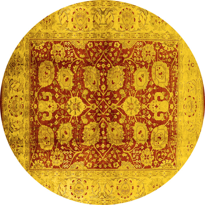 Round Machine Washable Oriental Yellow Industrial Rug, wshurb864yw