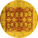 Round Machine Washable Oriental Yellow Industrial Rug, wshurb864yw