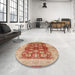 Round Machine Washable Industrial Modern Yellow Rug in a Office, wshurb864