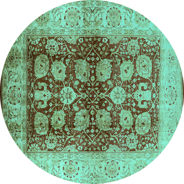 Round Machine Washable Oriental Turquoise Industrial Area Rugs, wshurb864turq