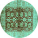 Round Machine Washable Oriental Turquoise Industrial Area Rugs, wshurb864turq