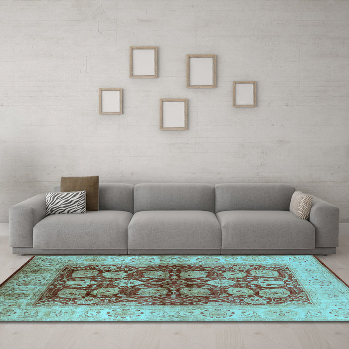 Machine Washable Oriental Light Blue Industrial Rug in a Living Room, wshurb864lblu