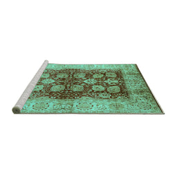 Sideview of Machine Washable Oriental Turquoise Industrial Area Rugs, wshurb864turq